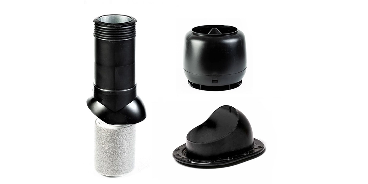 Комплект Starke труба вентиляционная D-125мм проходной элемент колпак для плоской кровли черный